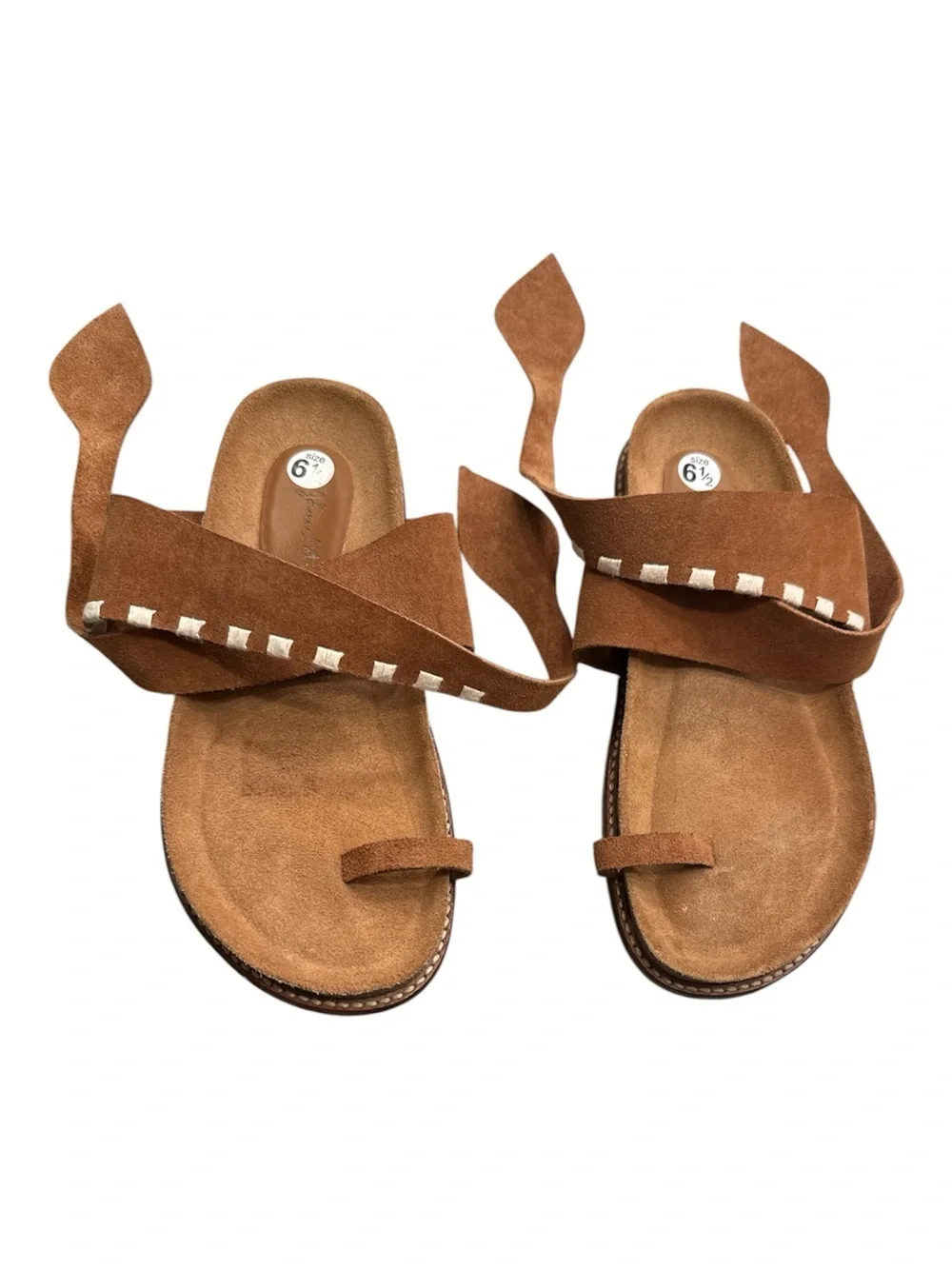 Johanna Ortiz Embroidered Suede Sandals Ankle Wrap Flat Sz 6.5 EU 37 New No Box